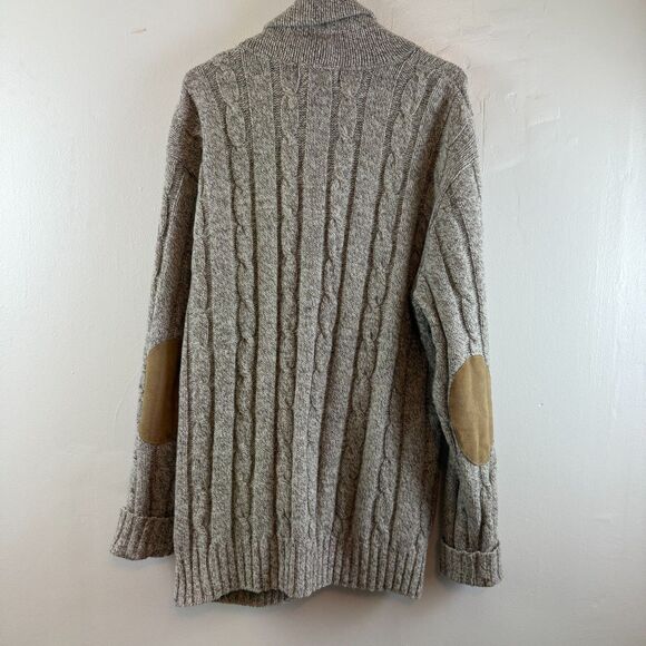 Vintage Eddie Bauer Sweater Cardigan Wool Suede Elbow Patch Fisherman Cabin L - Picture 6 of 13